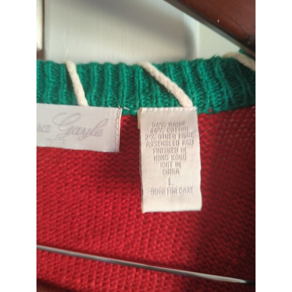 Vintage Lauren Gayle Petite Women's L Red Christmas Cardigan W/ Teddy Bear - Picture 5 of 8